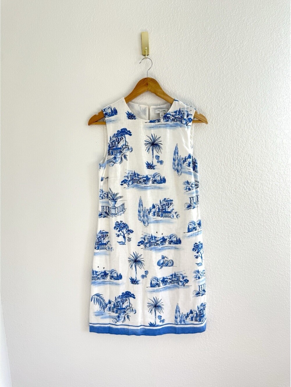 Ann Taylor Weekend Sz 0 Linen Blend Embroidered Shift Sleeveless Coastal Toile